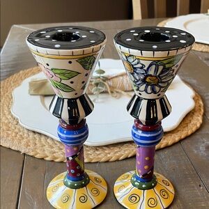 Prospero design works Hand-Painted Floral Candle Holders